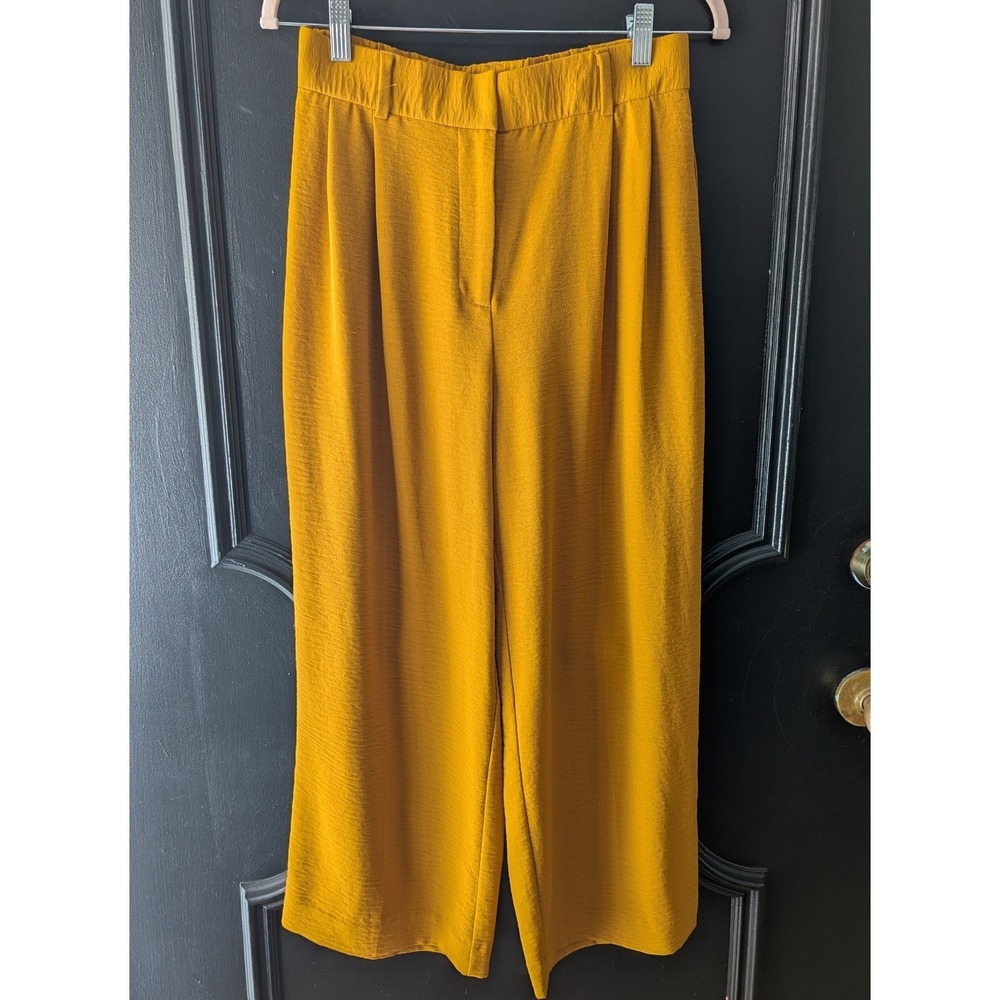 Ella Rafaella Mustard Yellow‎ Wide Leg Crop Pants Women's Sz S Flowy High Waist